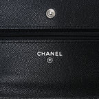 Iridescent Caviar Quilted Wallet on Chain WOC Black