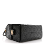 Shiny Crumpled Calfskin Quilted Mini Chanel 25 Handbag Black