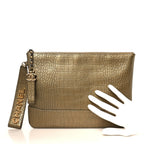 Metallic Calfskin Crocodile Embossed Medium Gabrielle Cosmetic Case Gold
