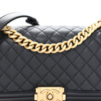 Calfskin Quilted Medium Boy Flap Black
