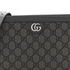 GG Supreme Monogram Textured Dollar Calfskin Web Small Ophidia Shoulder Bag  Grey Black Graphite Grey
