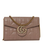 Calfskin Matelasse Mini Pearly GG Marmont Chain Wallet Porcelain Rose