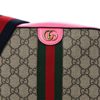 GG Supreme Monogram Textured Dollar Calfskin Web Ophidia Small Crossbody Bag Beige Ebony Fuchsia