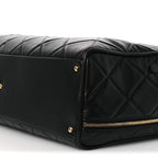 Shiny Grained Calfskin Quilted Large Travel Bowling Bag Black