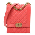 Calfskin Quilted North South Boy Flap Coral