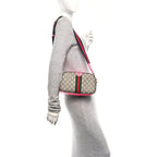 GG Supreme Monogram Textured Dollar Calfskin Web Ophidia Small Crossbody Bag Beige Ebony Fuchsia