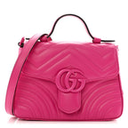 Calfskin Matelasse Monochrome Mini GG Marmont Top Handle Shoulder Bag Classic Fuxia