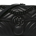 Calfskin Matelasse Monochrome Mini GG Marmont Shoulder Bag Black
