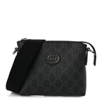 GG Supreme Monogram Azalea Calfskin Small Retro Interlocking G Wristlet Messenger Bag Black