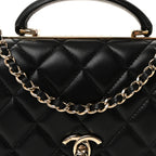 Lambskin Quilted Top Handle Trendy CC Wallet On Chain WOC Black