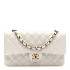 Caviar Quilted Medium Double Flap White