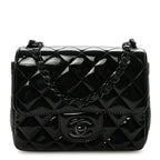 Patent Calfskin Quilted Mini Square Flap So Black