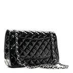 Patent Quilted Jumbo Double Flap Black