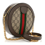 GG Supreme Monogram Web Mini Ophidia Round Shoulder Bag Brown