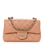 Lambskin Quilted Mini Rectangular Flap Brown