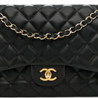 Lambskin Quilted Jumbo Double Flap Black