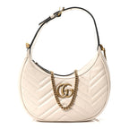 Calfskin Matelasse Chevron Mini GG Marmont Half Moon Hobo Mystic White