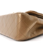 Metallic Lambskin Quilted Jumbo Double Flap Khaki
