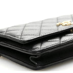 Caviar Quilted Perforated Metal CC Wallet On Chain WOC Black