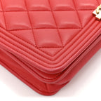 Lambskin Quilted Boy Wallet On Chain WOC Red