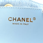 Washed Denim Quilted Medium Chanel 25 Handbag Blue