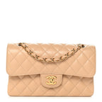 Caviar Quilted Small Double Flap Beige
