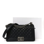 Calfskin Quilted Medium Boy Flap Black