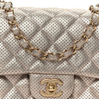 Metallic Lambskin Perforated Mini Square Flap Light Pink