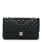 Lambskin Quilted Medium Double Flap Black