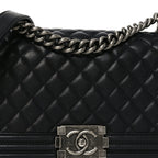 Calfskin Quilted Medium Boy Flap Black