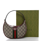GG Supreme Monogram Textured Dollar Calfskin Small Ophidia Shoulder Bag Beige Bordeaux