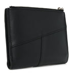 Calfskin Puzzle Zip Slim Compact Bi-Fold Wallet Black