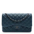 Lambskin Quilted Jumbo Double Flap Turquoise