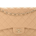 Caviar Quilted Jumbo Double Flap Beige