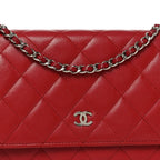 Lambskin Quilted Wallet On Chain WOC Red