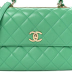 Lambskin Quilted Medium Trendy CC Flap Dual Handle Bag Green