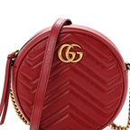 Glazed Calfskin Matelasse Heart Mini GG Marmont Round Shoulder Bag Romantic Cerise