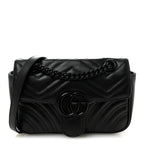 Calfskin Matelasse Monochrome Mini GG Marmont Shoulder Bag Black