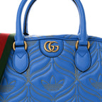 X ADIDAS Calfskin Trefoil Web GG Marmont Medium Duffle Bag Blue