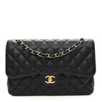 Caviar Quilted Jumbo Double Flap Black