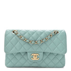 Caviar Quilted Small Double Flap Light Blue