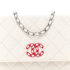 Caviar Quilted Chanel 19 Wallet On Chain WOC White Pink