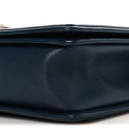 Calfskin Quilted Double Stitch New Medium Boy Flap Navy Blue