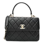 Lambskin Quilted Small Trendy CC Dual Handle Flap Bag Black