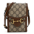 GG Supreme Monogram Mini Horsebit 1955 Crossbody Bag Beige Brown Sugar