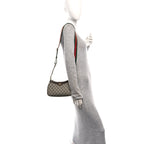 GG Supreme Monogram Textured Dollar Calfskin Web Small Ophidia GG Handbag Beige Ebony New Acero