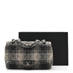 Tweed Quilted Medium Double Flap Beige White Black