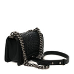 Lambskin Braided Woven Small Boy Flap Black