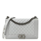 Metallic Calfskin Quilted New Medium Plexiglass Boy Flap Silver