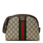 GG Supreme Monogram Textured Dollar Calfskin Web Small Ophidia Dome Shoulder Bag Beige Ebony New Acero